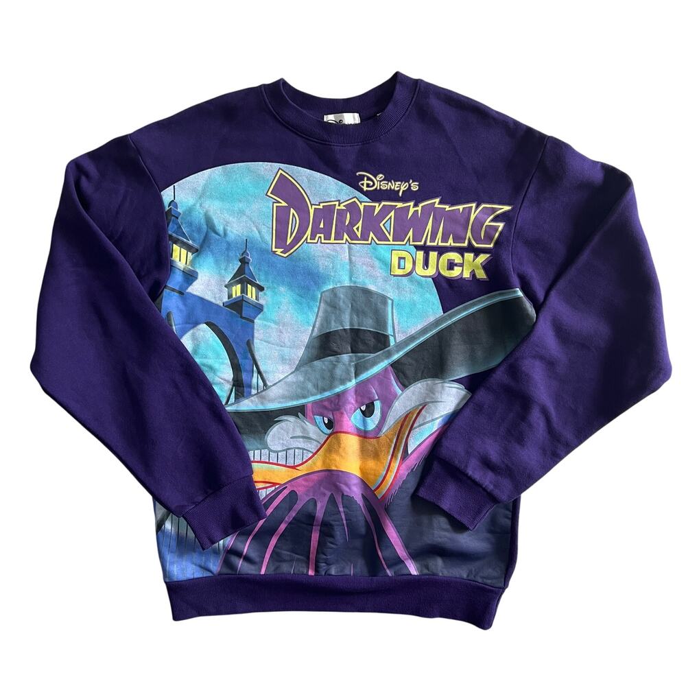 Disney Darkwing Duck Sweatshirt Purple Graphic Crewneck Size M
